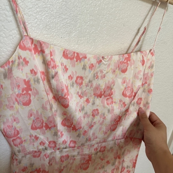 WAYF Verona Etched Floral Gown White Pink Watercolor Maxi Aline Split Slit Dress - Picture 5 of 10